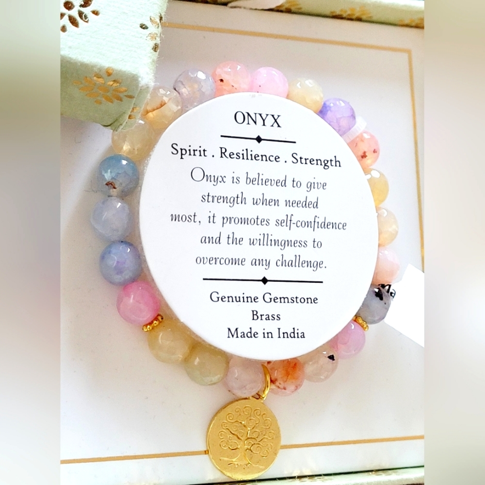 NWT-💖-Shivam-Colored Stretch bracelet w gold toned Tree of Life Charm